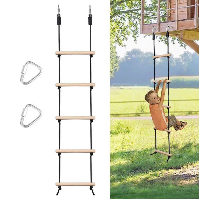 MONT PLEASANT Rope Ladder for Kids Climbing Obstacle Wooden Swing Rope Ladder with 2 Hooks for Kids Climbing Game Hanging Ladder for Swing Accessories, Playground, Play Set - Image 1